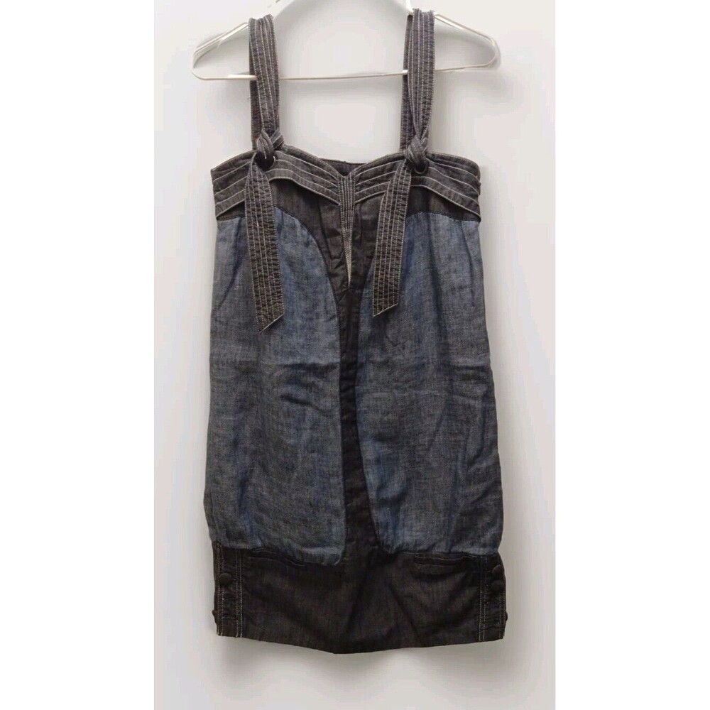 Radcliffe London Linen Dress Blue And Black Denim Look  button dress sz 4